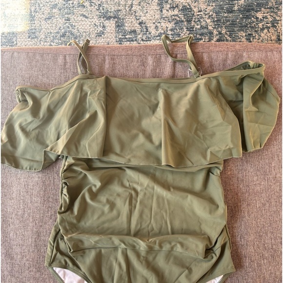Maternity Swimsuit Flounced One Piece Bathing Suit Off-Shoulder - Picture 4 of 7
